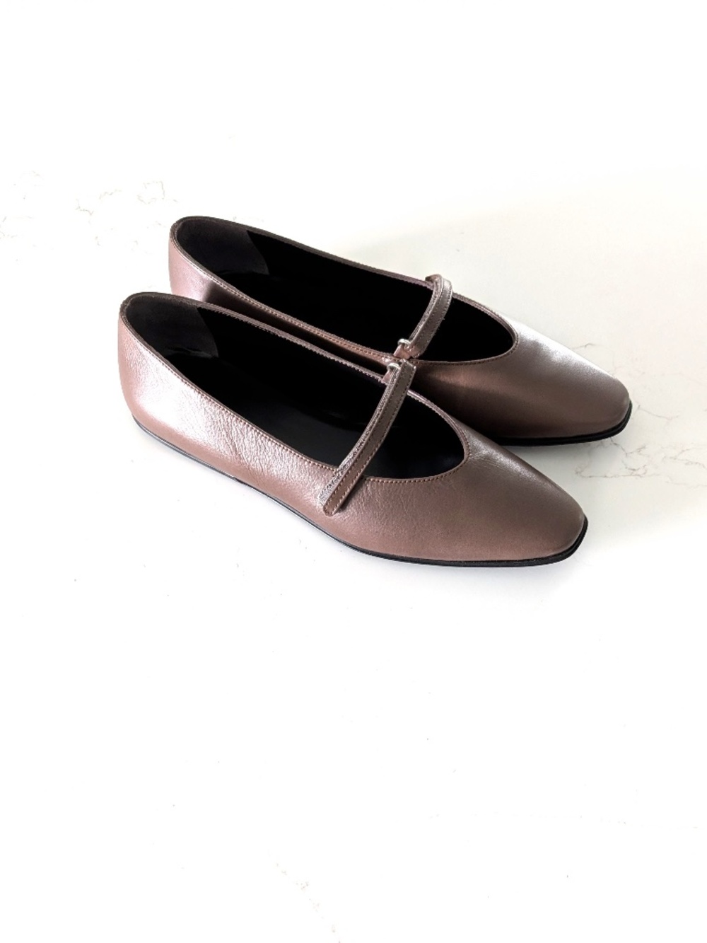 BY FAR Molly Slate Brown Leather Ballet Flats Mary Jane Shoes Women EU 39 US 9
